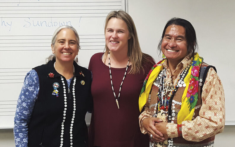 Kathy Sundown, Melissa Parkhurst, and Johnny Moses in WSU classroom