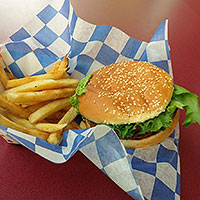 Burger and fries on Vancouver campus