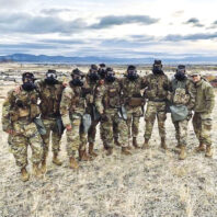ROTC cadets from Washington State University in fatigues on a field above Pullman, Washington