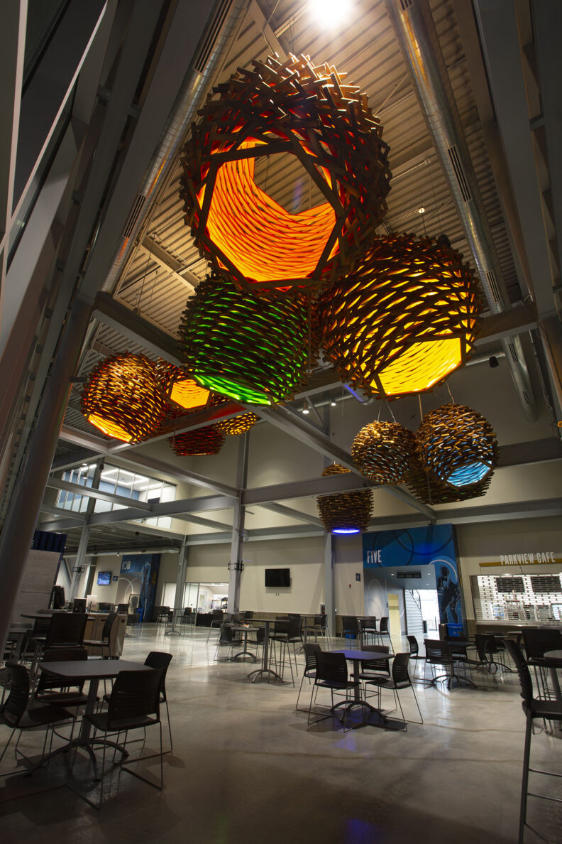 “Chromasphere” light fixture sculpture