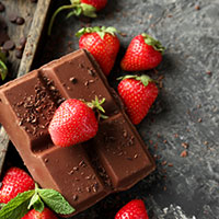 Fresh ripe strawberries with chocolate