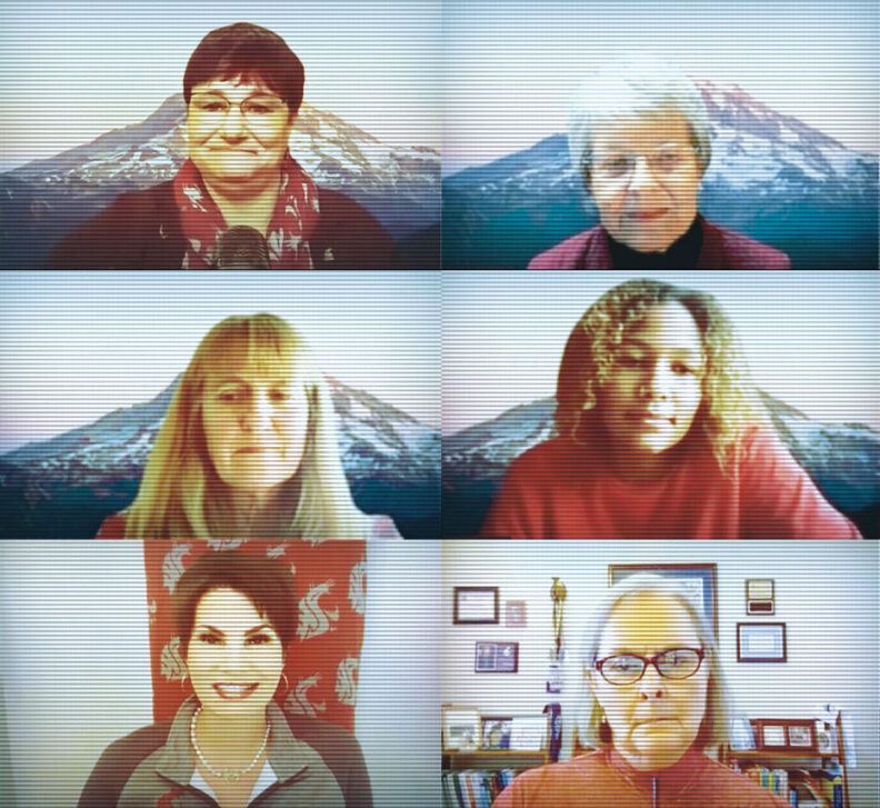 Screen image from virtual Title IX conference at Washington State University, featuring six women