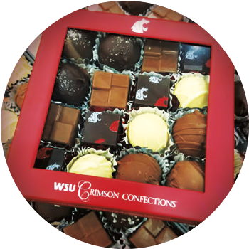 Box of WSU Crimson Confections chocolates