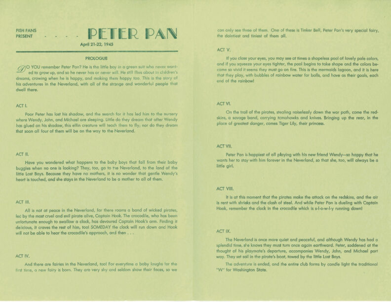 Program from 1945 synchronized swimming performance at Washington State College