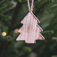 tree-shaped ornament on a Christmas tree