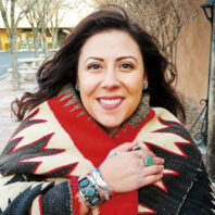 WSU Global student Andrea Mora-Tice in a shawl on a South American street