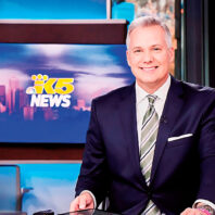 TV news broadcaster Mark Wright at the desk in King 5 studios