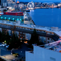 Edgewater Hotel from above at night
