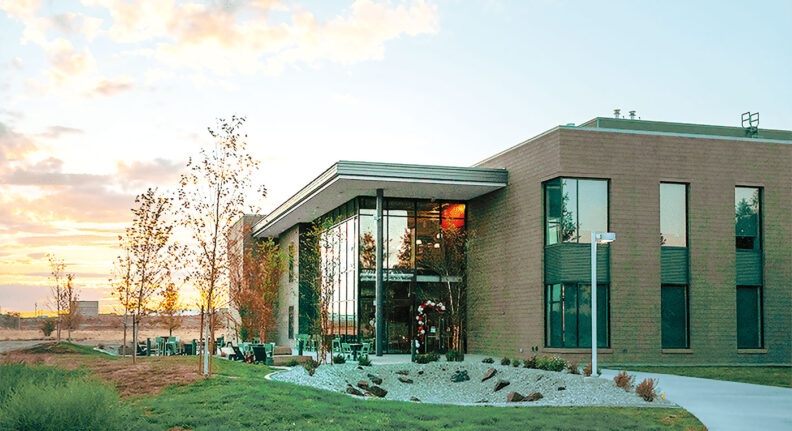 Collaboration Hall at WSU Tri-Cities at sunset