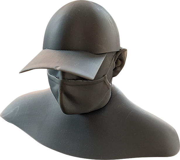 Gray 3D printed bust of head with cap and mask