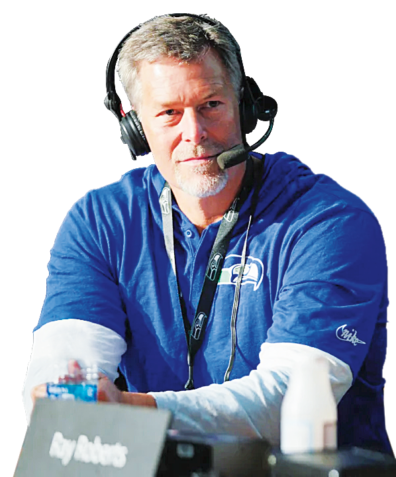 Rob Tobeck in Seattle Seahawks shirt with a headset