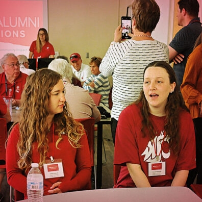 WSU ducation students trading experiences with alums