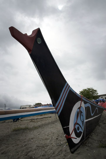 A beached canoe at Neah Bay during the annual Makah Days