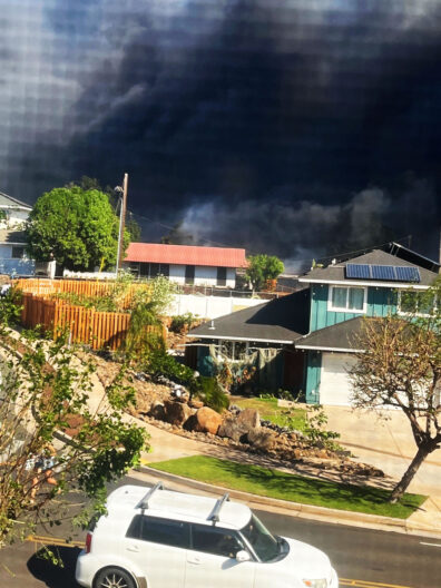 Scene in Lahaina, Maui, during the wildfires of 2023