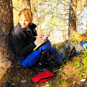 Cooley sits down for a few minutes while taking notes on the day's search.