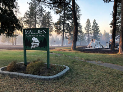 Malden Community Park sign after the 2020 Babb Road fire