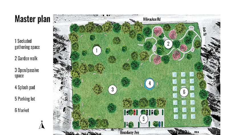Illustrated map plan for a Malden park