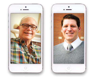 Cellphones with photos of researchers Chris Connolly and W. Douglas Hiller