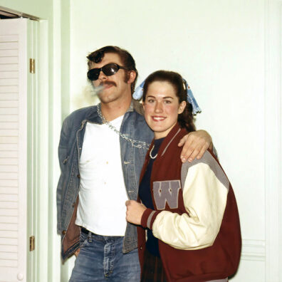 Man and woman in 50s era clothing together