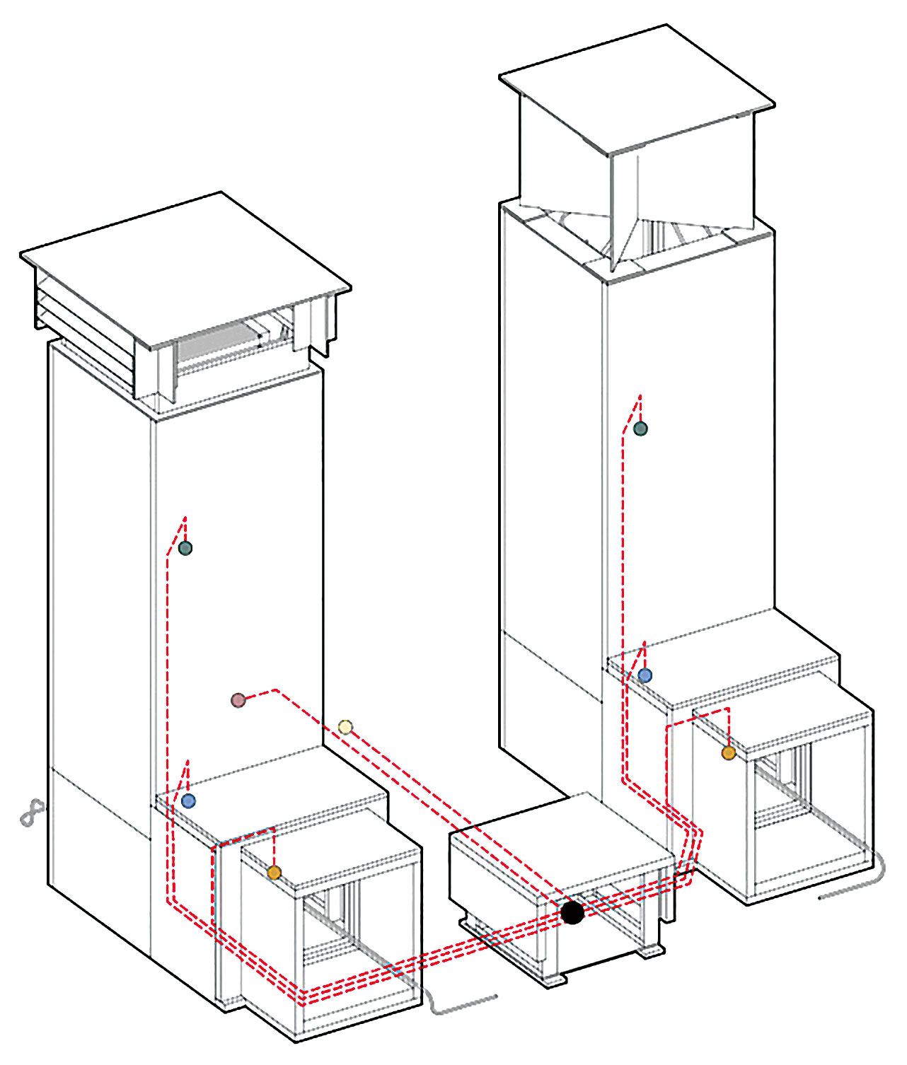 Line drawing of two cooling towers