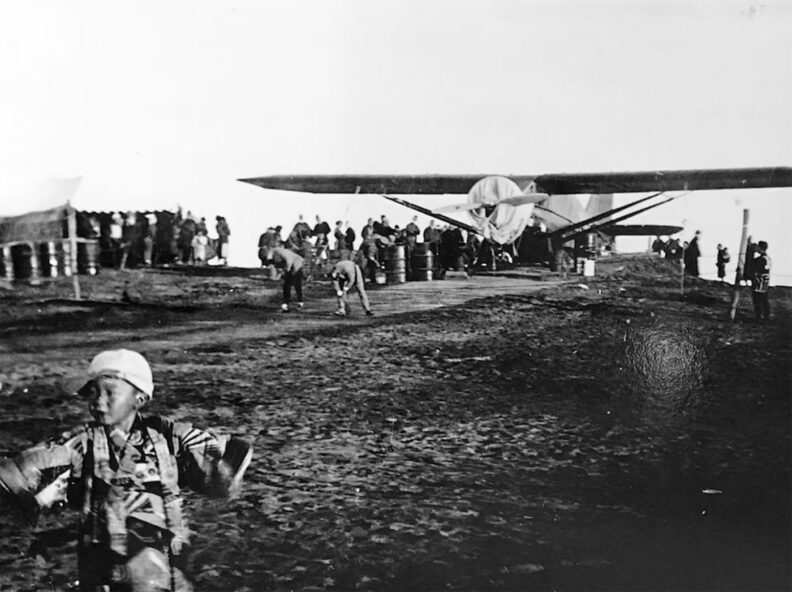 Taking off from Sabishiro Beach, Misawa, Aomori, Japan in 1931