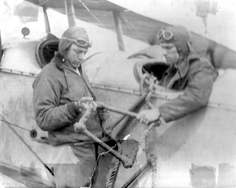 Inspecting the rope ladder