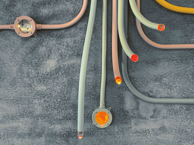 colored tubes with glass caps and lights