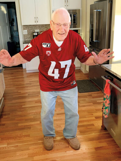 Edward Niehl at 100 in a WSU football jersey