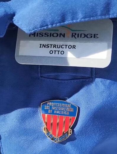 Otto Ross's ski instructor name tag