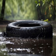 Tire on the side of a stream