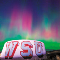 Northern lights about a WSU water tower