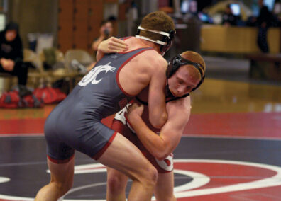 A Crimson vs. Gray Wrestling match