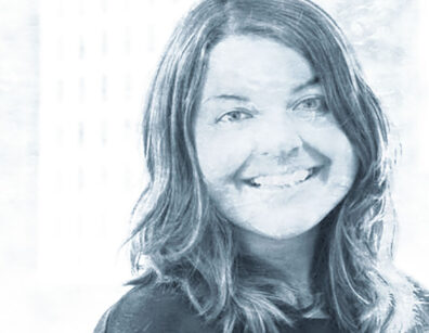 photoillustration of a smiling woman with long dark hair