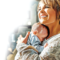 Illustration of Tricia Hughes holding an infant