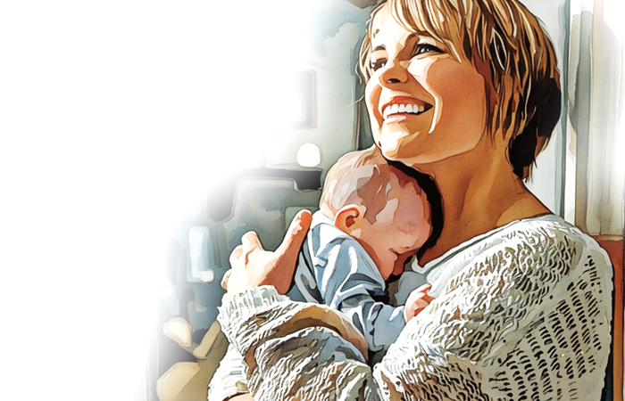 Illustration of Tricia Hughes holding an infant