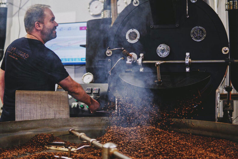 Philip Meech roasting coffee