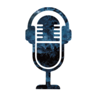 Icon of a blue microphone with headphones on it