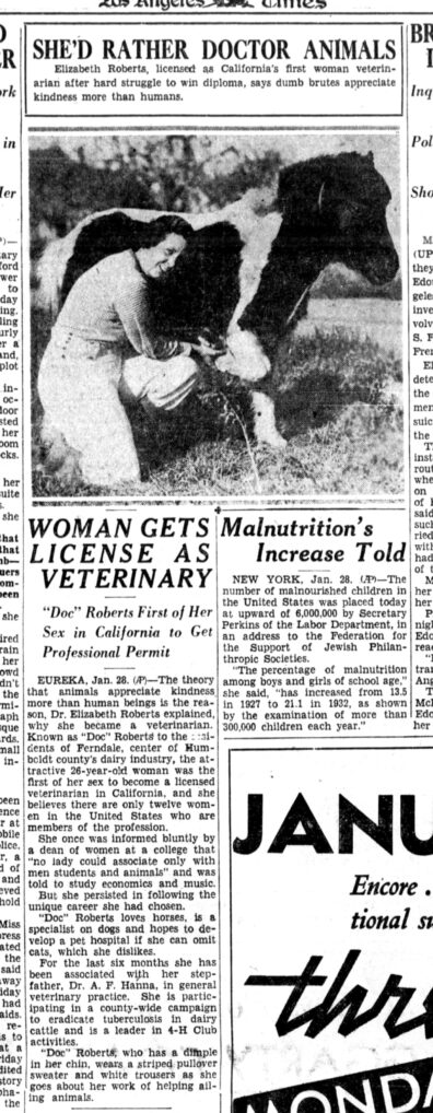 “Woman Gets License as Veterinary” article in LA Times
