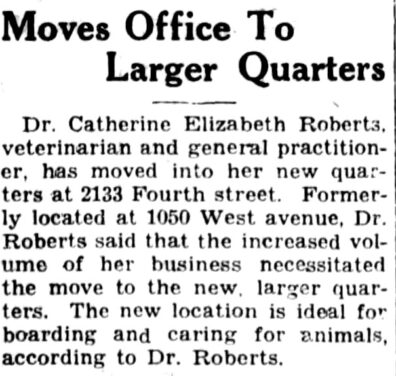 newspaper clipping of announcement of moving practice to larger facilities at 2133 Fourth Street