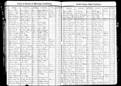 Marriage listing of Catherine Elizabeth Gill to Stanley Robinette in Latah County Idaho