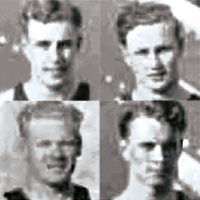 Grid of four small black‑and‑white portrait headshots of track athletes.