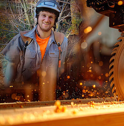 Will Nielsen of Headwaters Tree Service can mill trees on site with his portable sawmill.