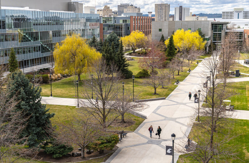 students walking on campus