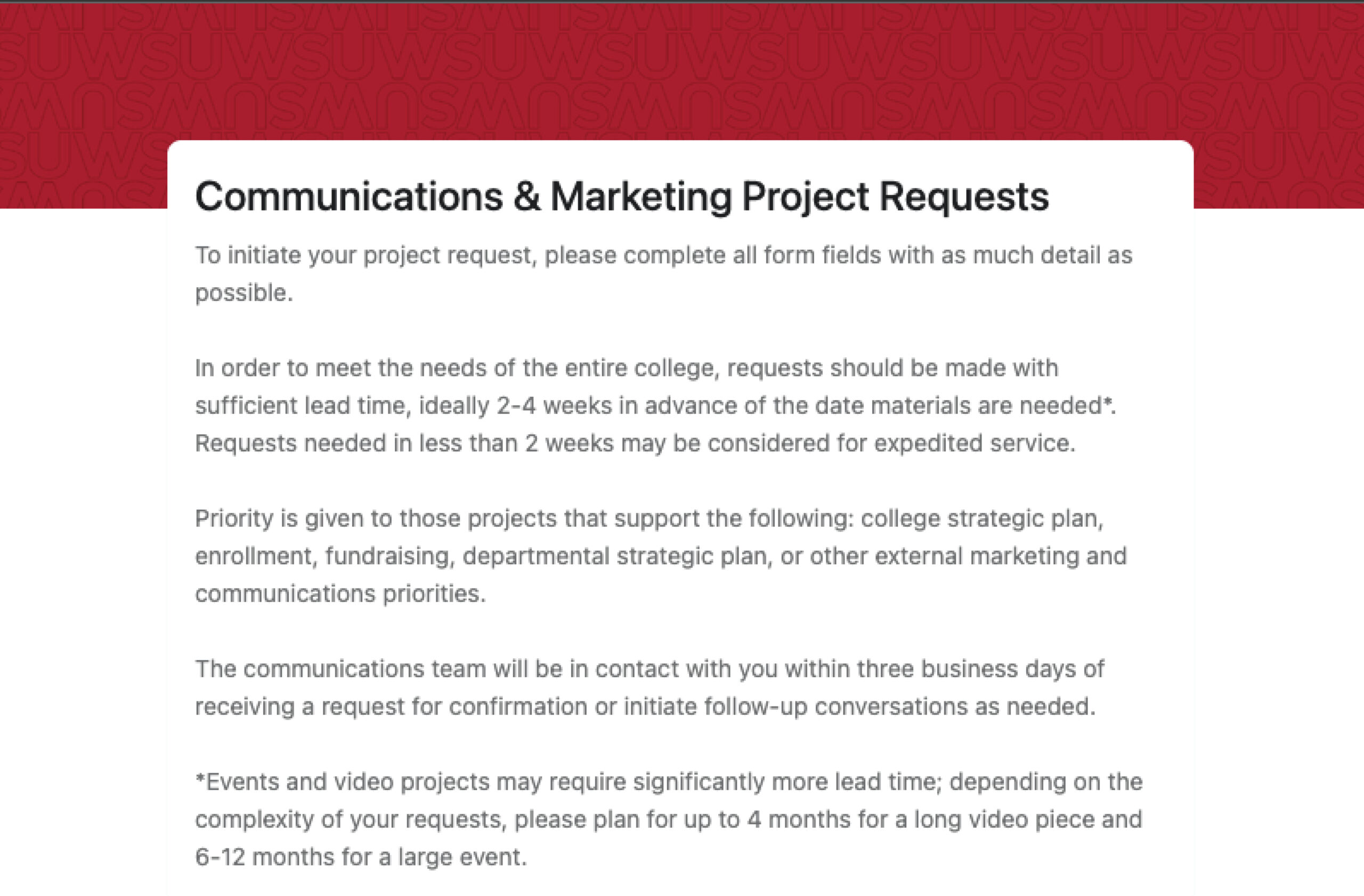 New Communications and Marketing Project Request Form | Elson S 