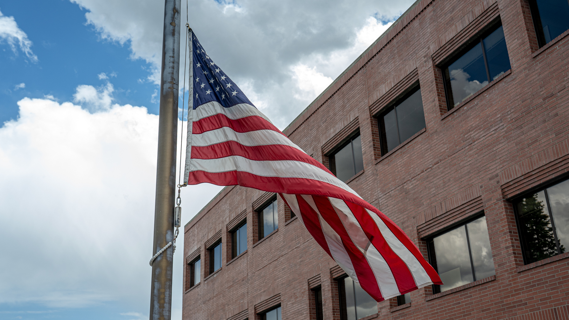 American flag on campus