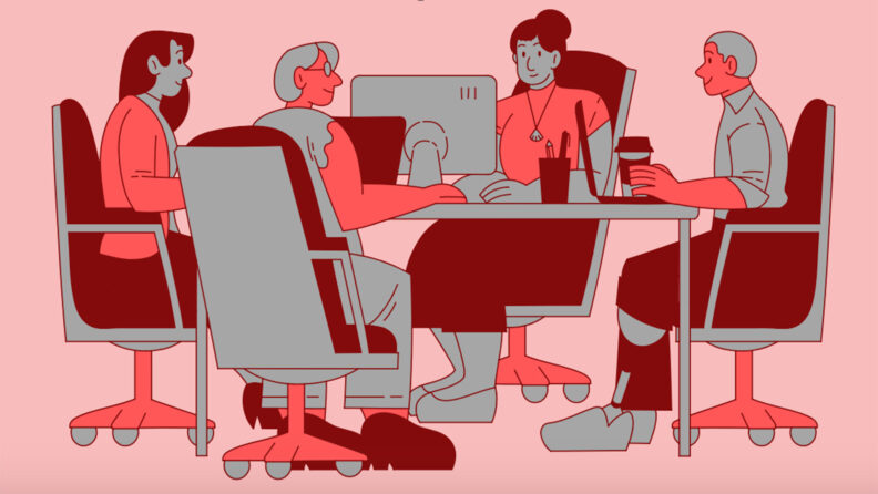 Animation showing a focus group or discussion.