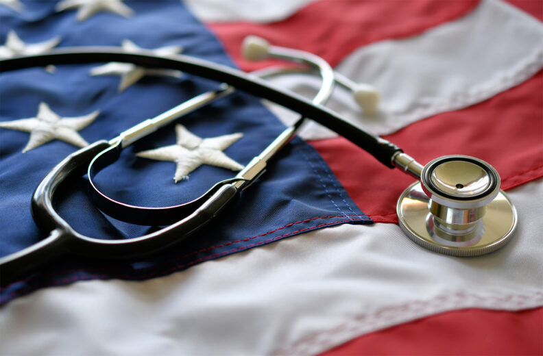 American flag and a stethoscope.