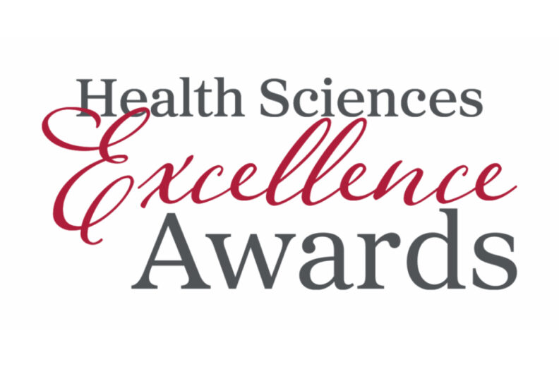 Logo that says Health Sciences Excellence Awards on a plain white background.