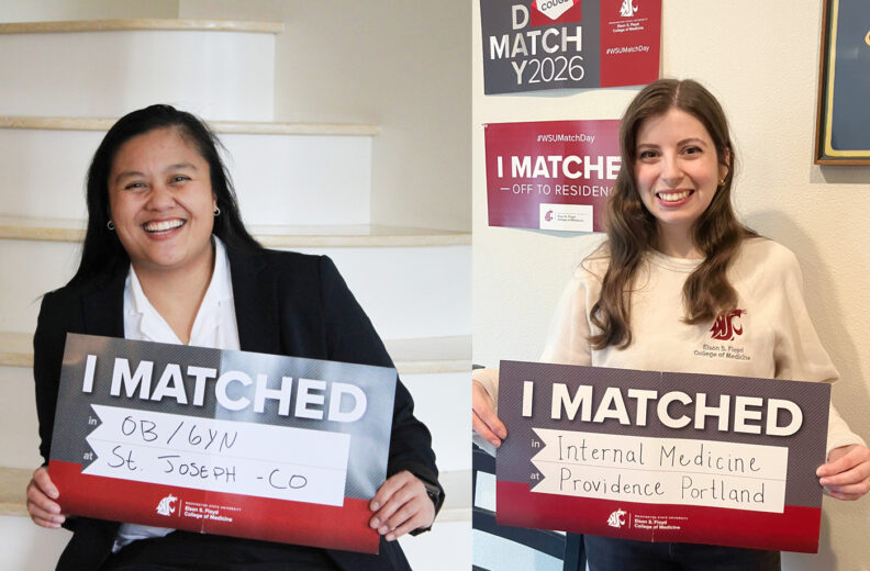 Jess Domingo and Paige Galvez holding their I matched signs.