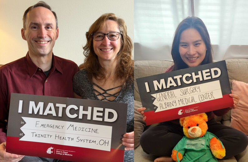 Nathan Monk and Charya Khun holding their I matched sign.
